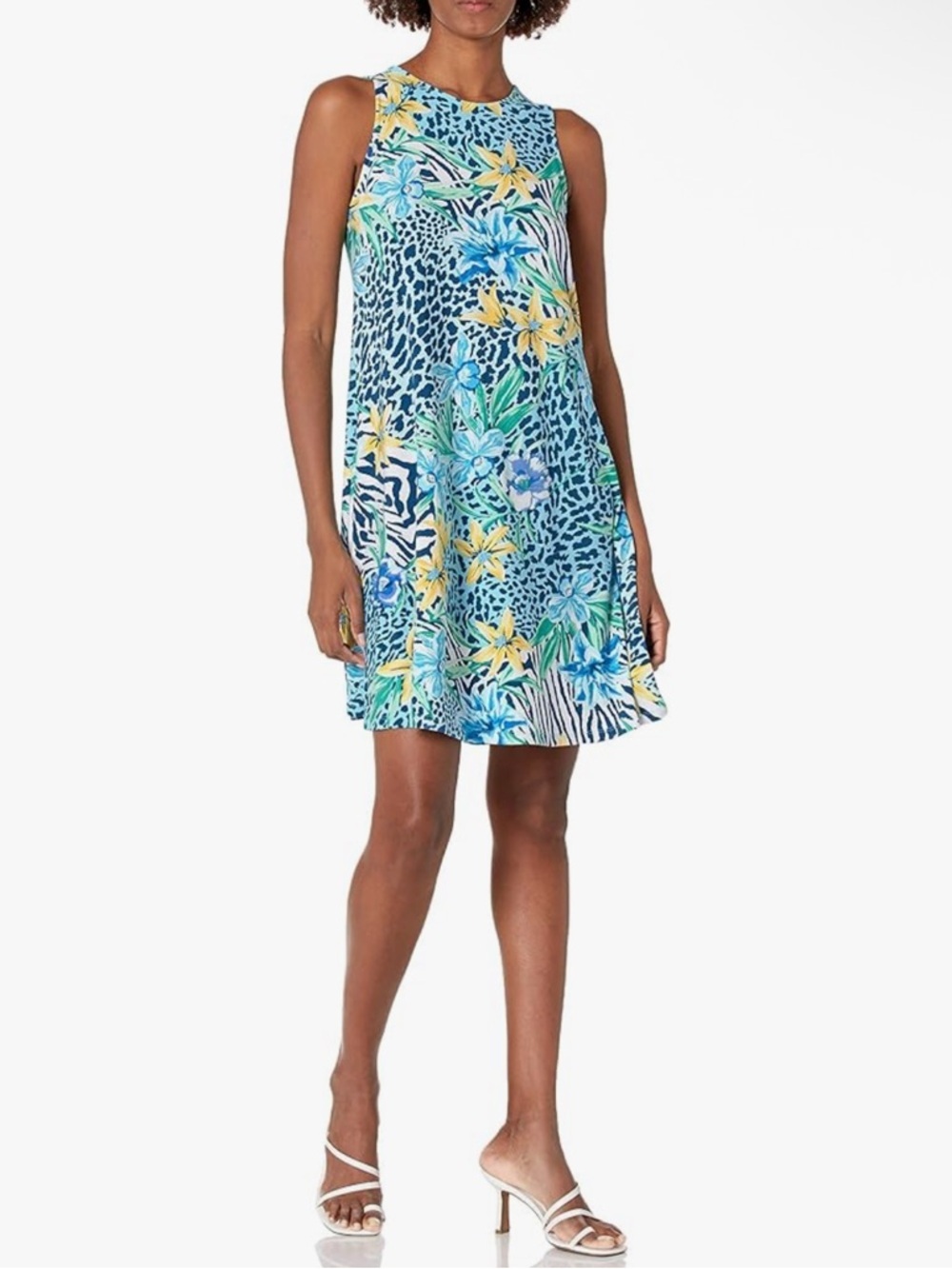 Pappagallo Teal Navy Yellow Floral Print The Gwen Dress size S